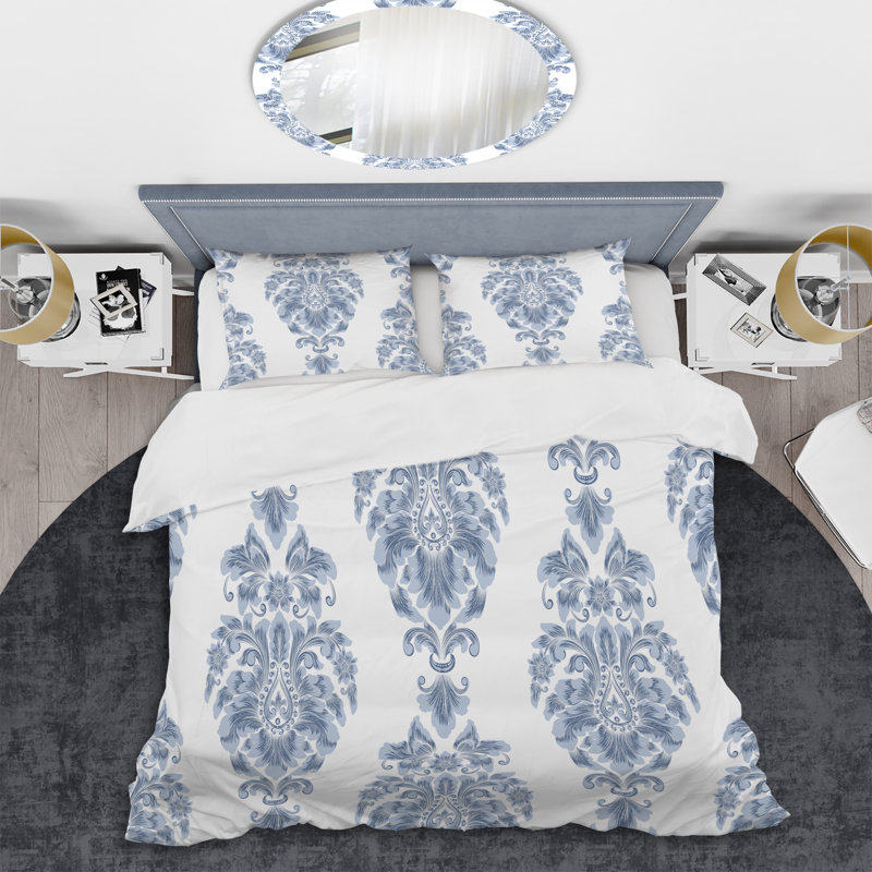 Damas bleu - ensemble de housse de couette abstrait - microfibre de polyester