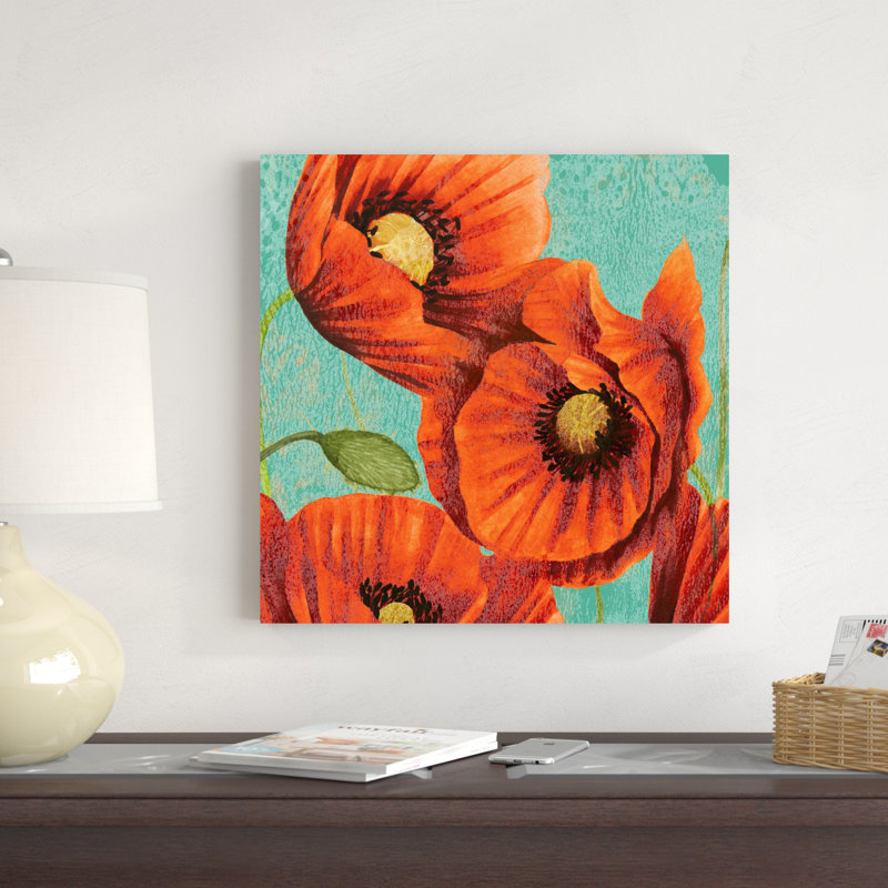 " Red Poppies On Teal II " by Studio W Painting Print, 20" H x 20" W