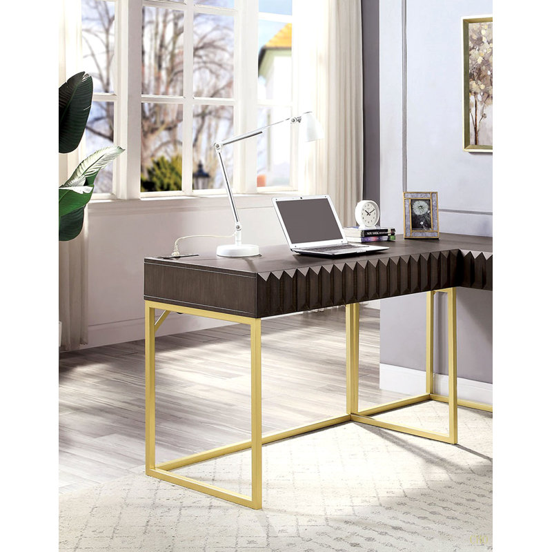 Bureau d'ordinateur transitionnel à deux tons antique, conception de dessus de port USB et tiroir dissimulé, Noir