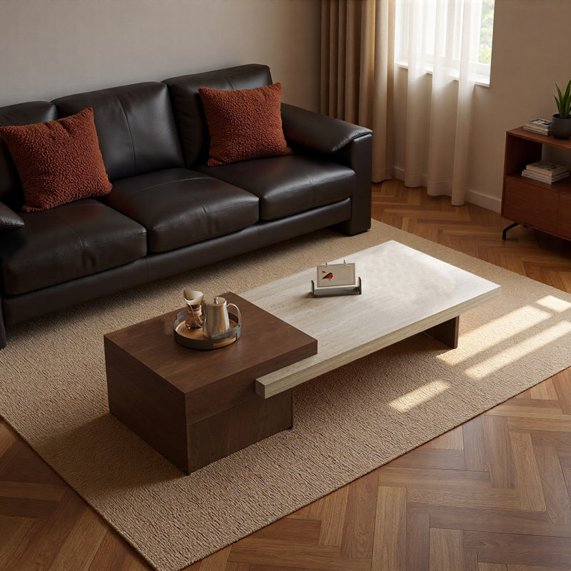 Table basse rétro rétractable Rockboard, H 16,5 po x L 55,1 po x l 27,6 po, Brun / Beige