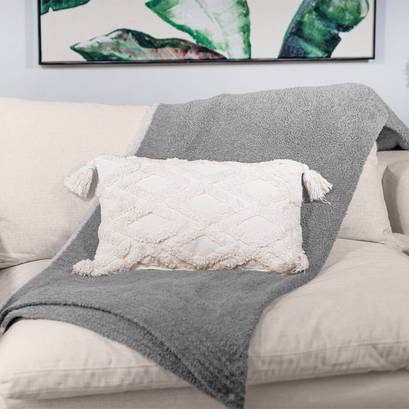 Cotton Throw Pillow, White/Tassels