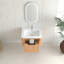 Meuble-lavabo flottant mural 24 po, lavabo en céramique blanche, finition noyer naturel, pré-assemblé, tiroir à fermeture en douceur, noyer compact, bords arrondis, Smart-1003770276
