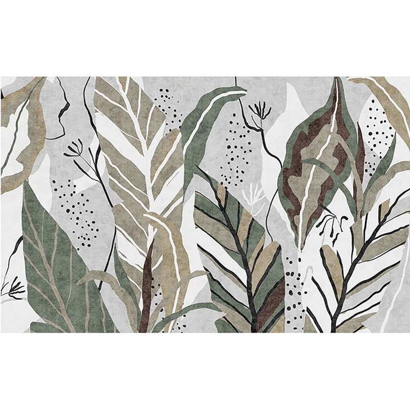 Papier peint feuilles botaniques, art mural réaliste, L 172 po x L 114 po