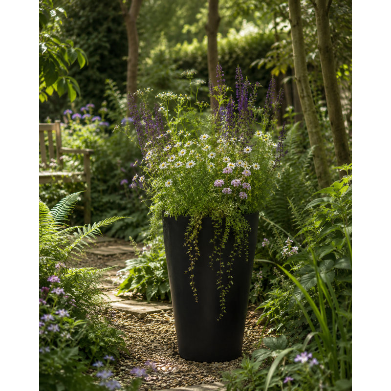 Steph Tall Round Plant Pot, Contemporary Concrete Effect Tall Planter, Round Indoor and Outdoor Vase Planter with Drainage Hole
