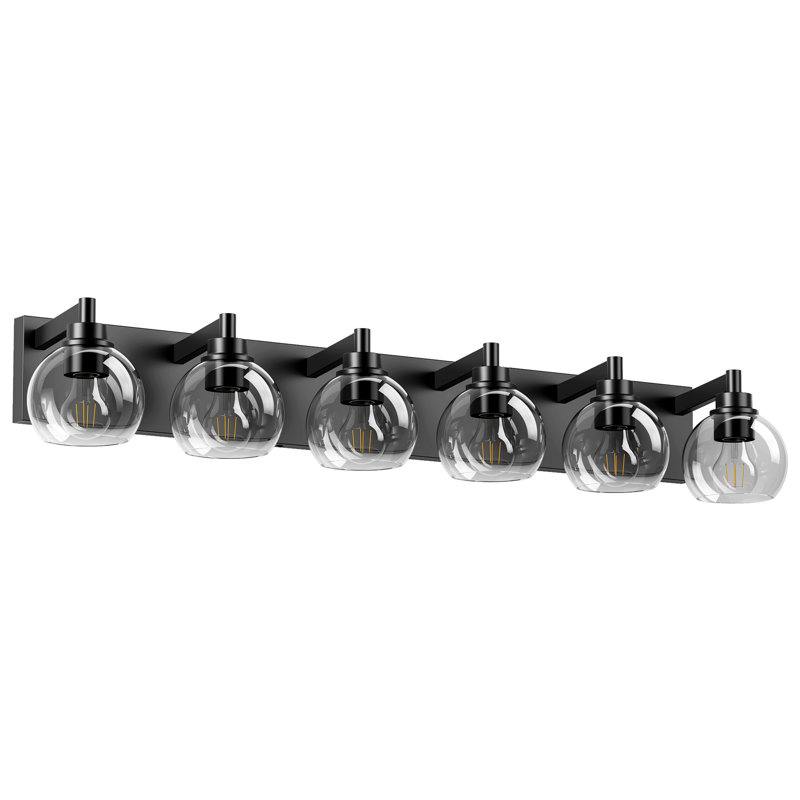 Applique murale pour salle de bain 6 lumières en verre mat noir mat pour miroir, 6 lumières, H 7,9 po x l 40,6 po x P 6,97 po