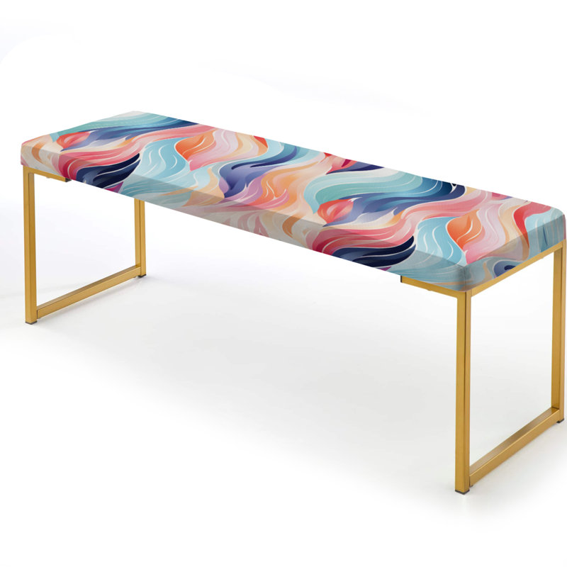 Colorful Moroccan Ikat Whirlwind Delight - Abstract Upholstered Gold Bench