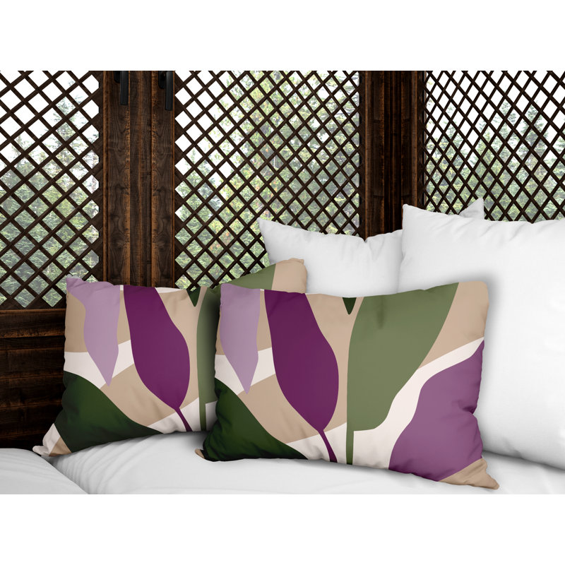 Housse et insert de coussin rectangulaire en polyester pour l'intérieur et l'extérieur, Mauve / beige