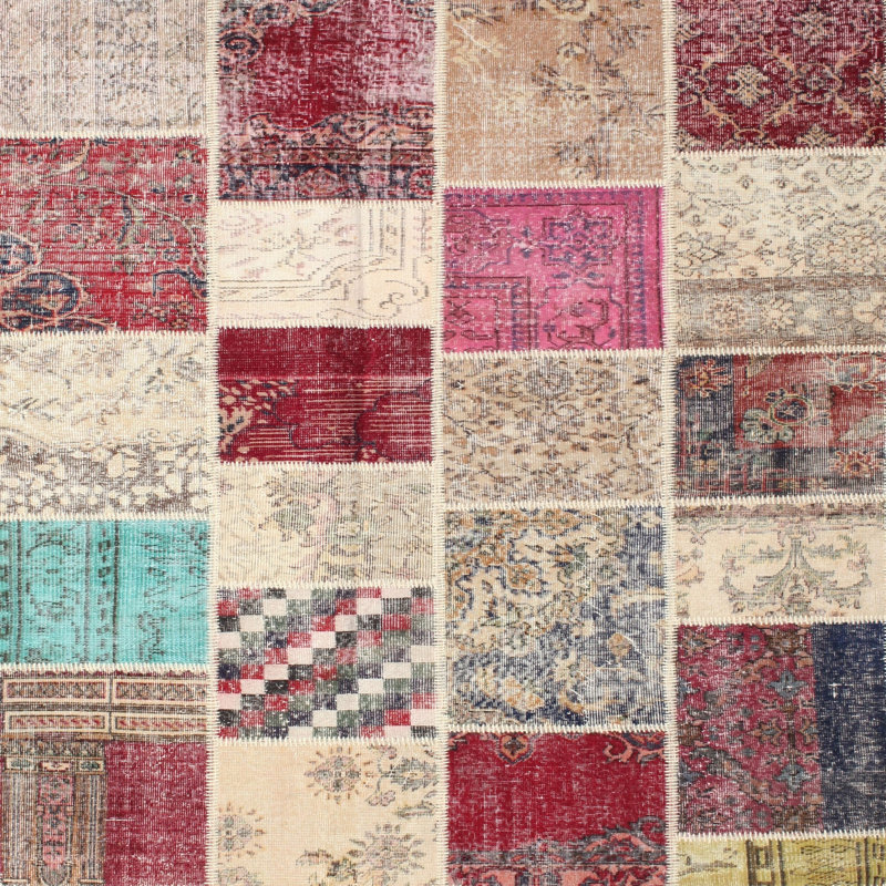 Tapis patchwork gris / beige / rouge, Carré 7 pi