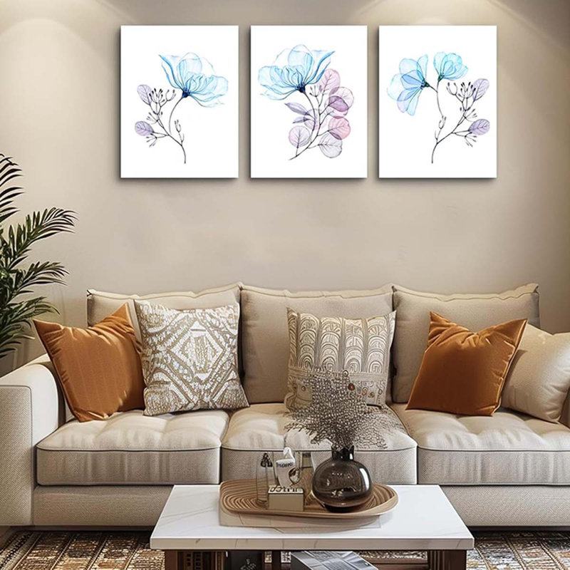 3 Piece Wrapped Canvas Print, 40 cm H x 30 cm W, Blue