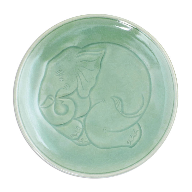 Sleeping Elephant Celadon Ceramic Dinner Plate