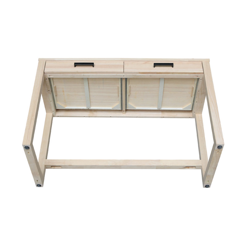 Bureau en bois massif avec deux tiroirs, Sans finition