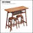 3 PCS Pub Dining Set Retro Bar Table Rubber Wood Stackable Backless High Stool for 2 with Shelf