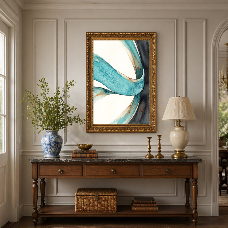 Art mural sur toile abstrait rouille sarcelle et gris anthracite, 24"H x 16"W