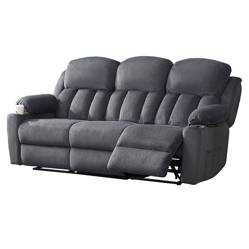 Modern Recliner Sofa, Cozy 3 Seater Recliner With Dual Wingback, Plush Fabric Reclining Couch With  , Recliner Sofas For Living Room