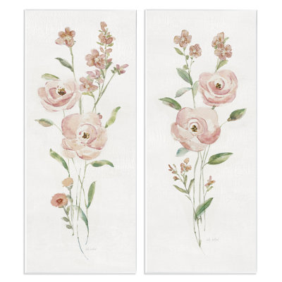 "Simple Rose Watercolor Flowers", ensemble de 2 plaques murales par Sally Swatland