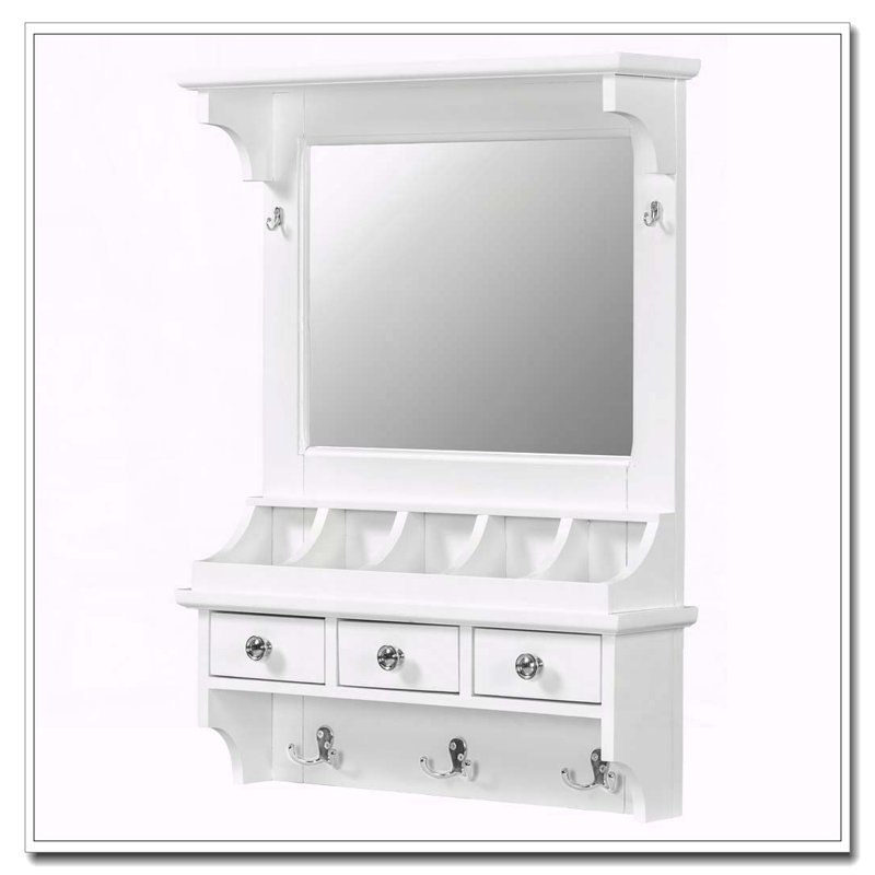 Meuble-lavabo flottant avec grand miroir, tiroirs, poches et crochets