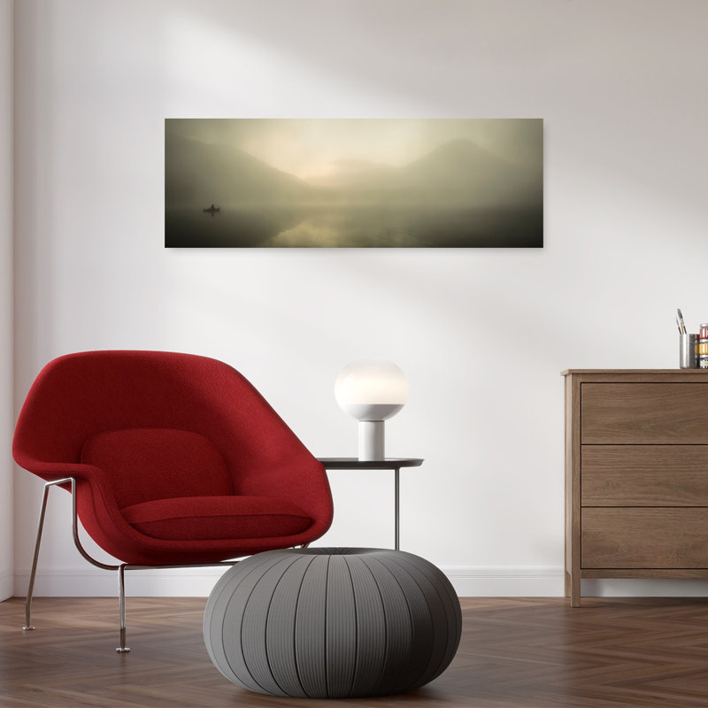 «Misty Lake Solitude Peaceful Serene Tranquil Landscape Mountain», art mural, H 36 po x l 12 po