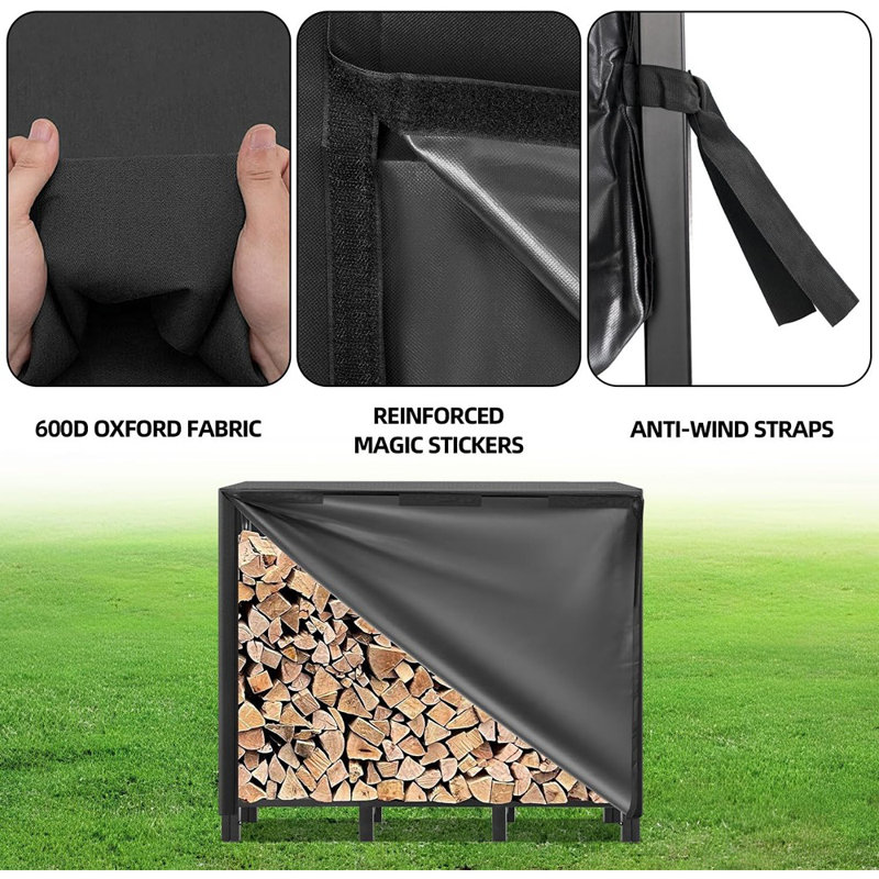 Support de bois de chauffage d'extérieur de 4 pi avec couvercle, support de rangement pour bûches de bois réglable et robuste, support de rangement en bois pour pile de bois empilable à l'extérieur pour le patio de la cour.