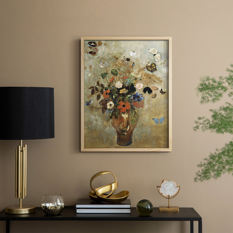 Reproduction florale rétro avec encadrement CCGLVI - bois massif, Naturel, H 30 po x l 24 po
