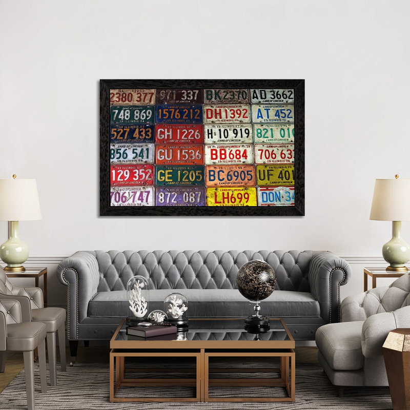 State License Plates 1 Piece Floater Frame Wall Art on Canvas, 101.6 cm H x 66.04 cm W, Black