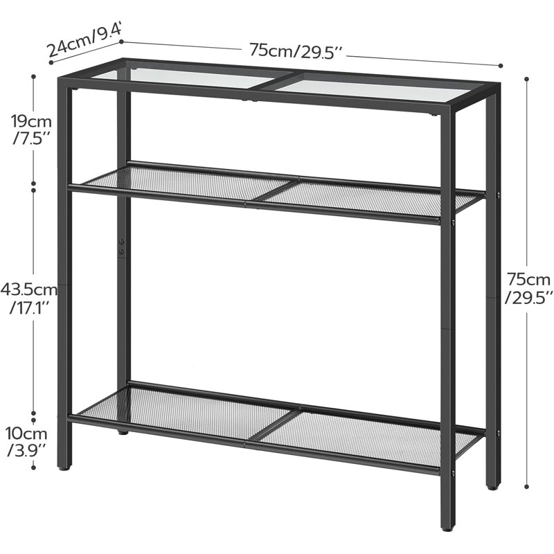 Console étroite 29,5 po, canapé à 3 niveaux en verre trempé, petite table d'appoint