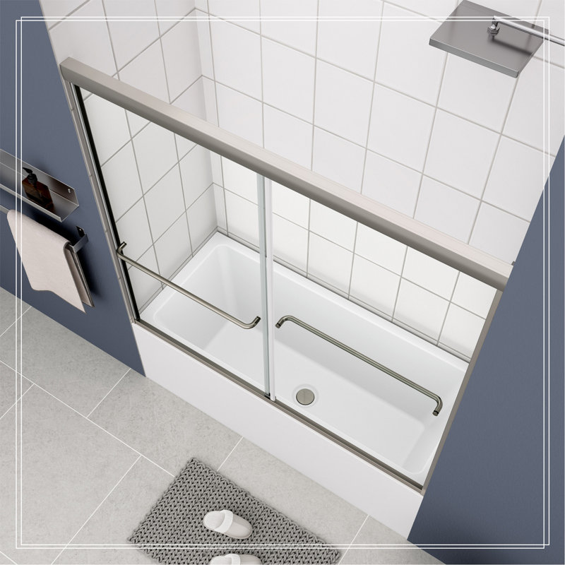 Porte de douche de baignoire, porte coulissante, avec verre trempé de 1/4 po de 56 po à 60 po x 58 po, Noir mat