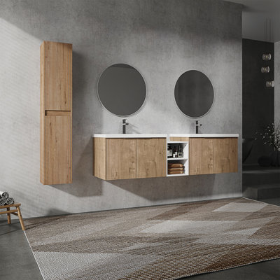 Meuble-lavabo mural 72 po avec lavabo et armoire d'appoint 72 po