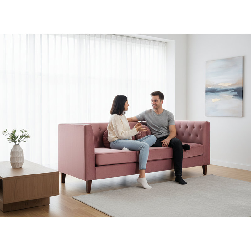 Canapé carré en velours de 81,5 po de largeur, Rose