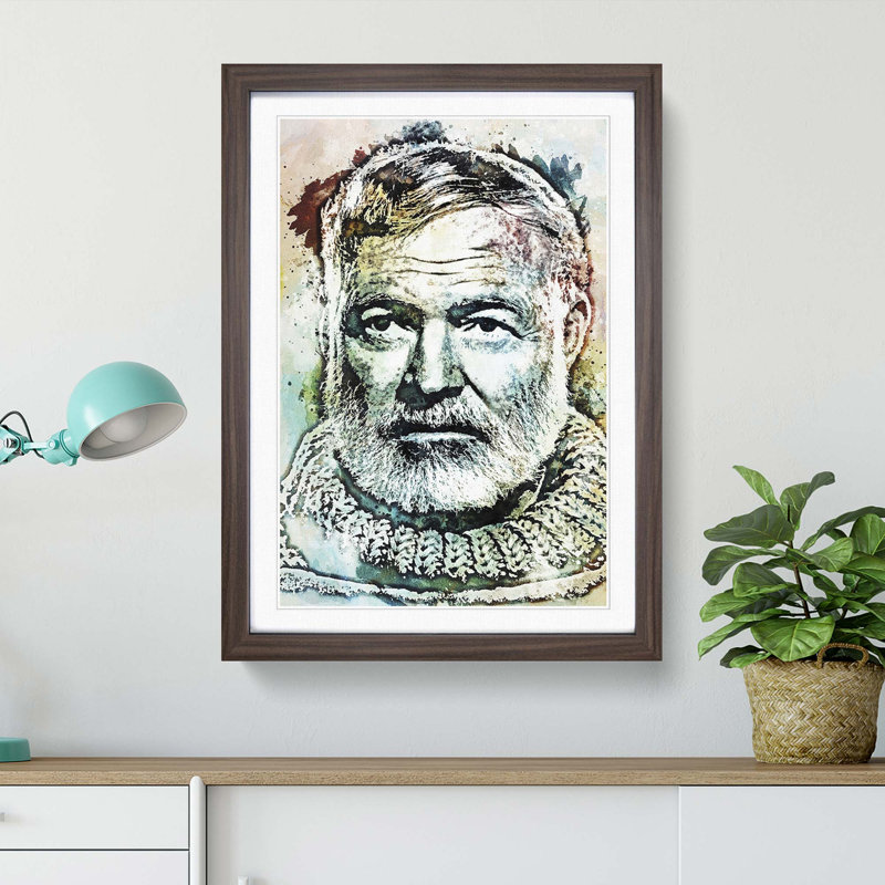 Ernest Hemingway in Abstract - Picture Frame Painting Print, Walnut Framed, 65cm H x 48cm W x 2cm D