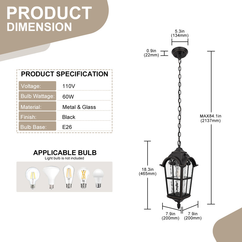 Suspension extérieure traditionnelle à 1 lumière de 18 pouces