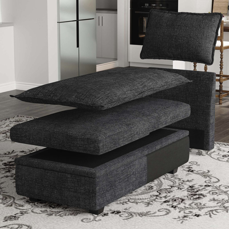 Méridienne avec rangement Luna Chenille, Chenille noir
