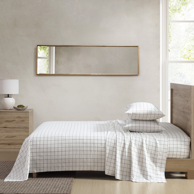 Keima 300 Thread Count Plaid 100% Cotton Sateen Sheet Set, California King
