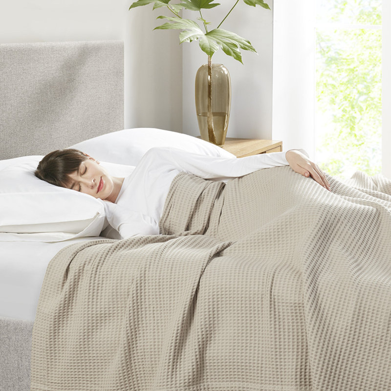 Couverture en coton, L 107,99 po x l 89,99 po, Kaki