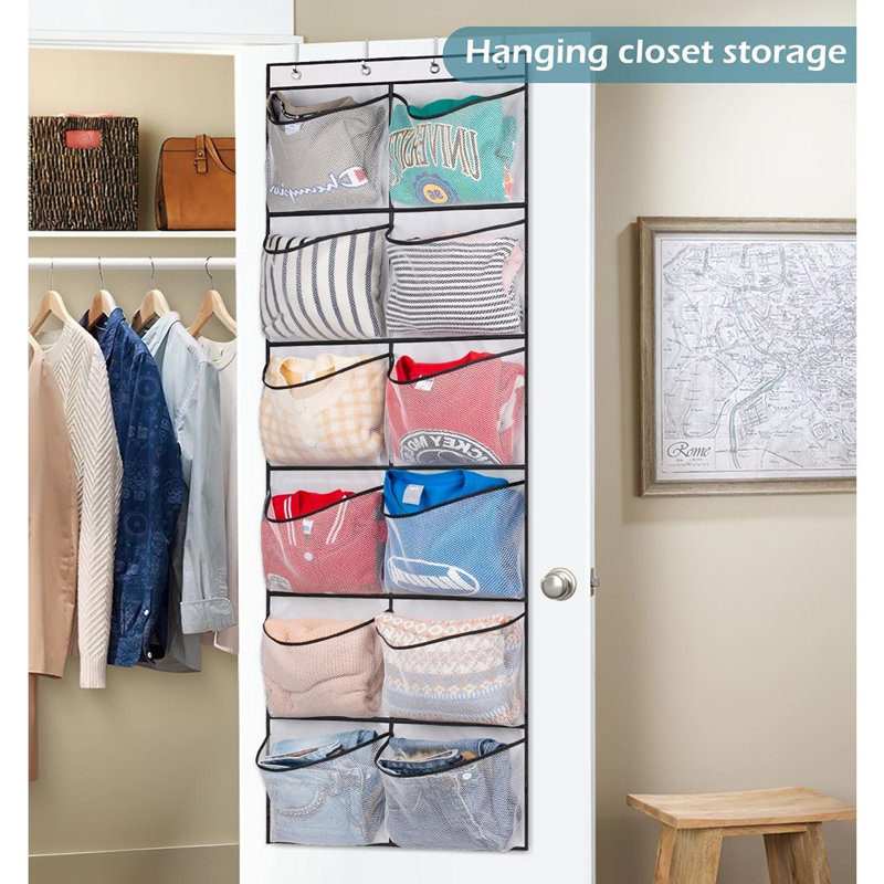 Over The Door Shoe Organizer 12 Large Mesh Pockets Boots Hanging Storage Shoe Rack For Closet White