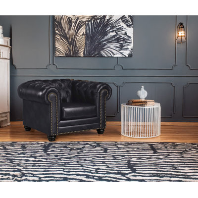 Ornellas 48" Leather Rolled Arm Chesterfield Armchair by Astoria Grand