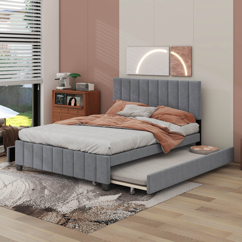 Lamprini Upholstered Velvet Standard Bed with Drawers, Gray