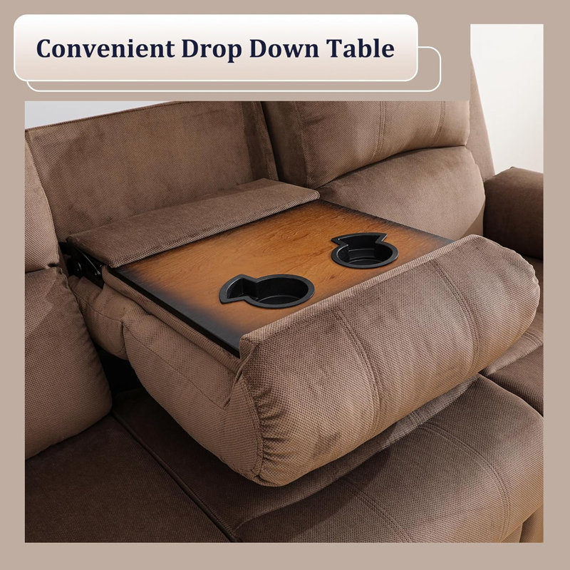 2 PCS Fabric Manual Reclining Sofa Set, Brown