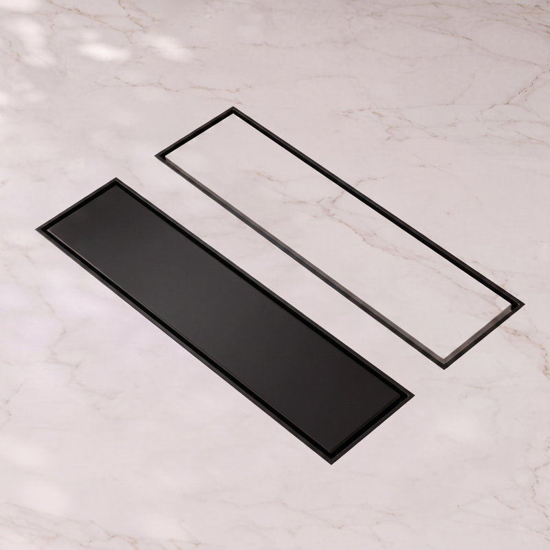 12" W Linear Grid Shower Drain, Matte Black