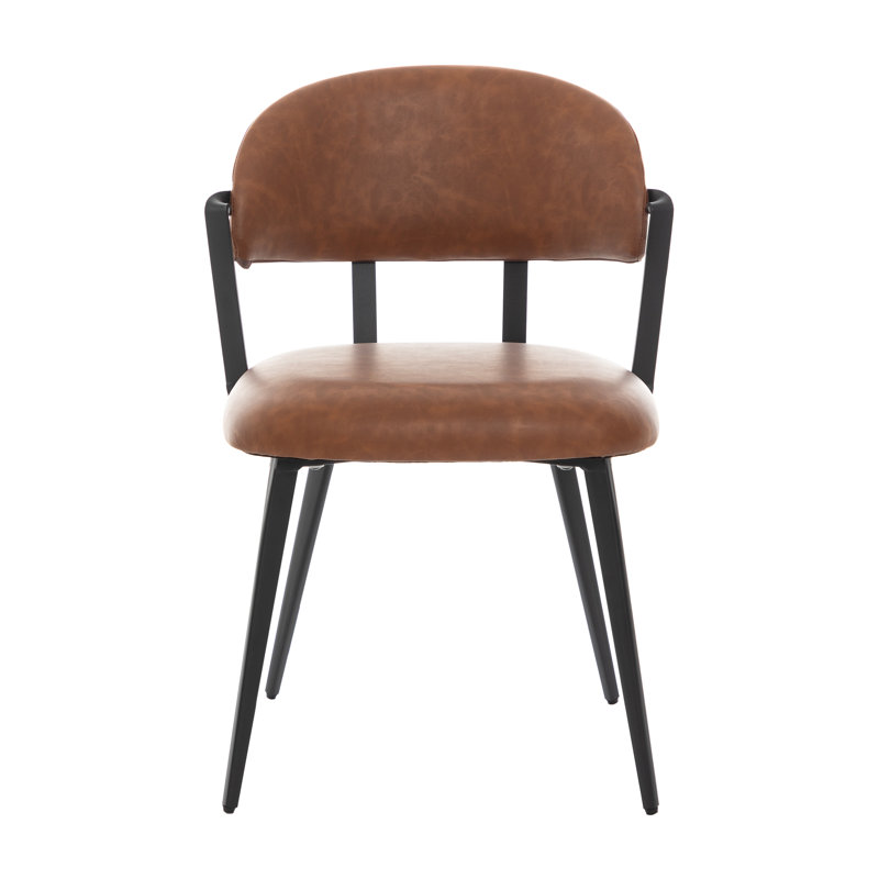 Windsor Modern Armless Dining Chair With Twisted Metal Frame, PU Upholstered, Brown