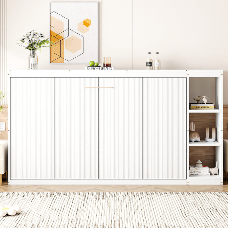 Lit escamotable simple avec bibliothèque, blanc