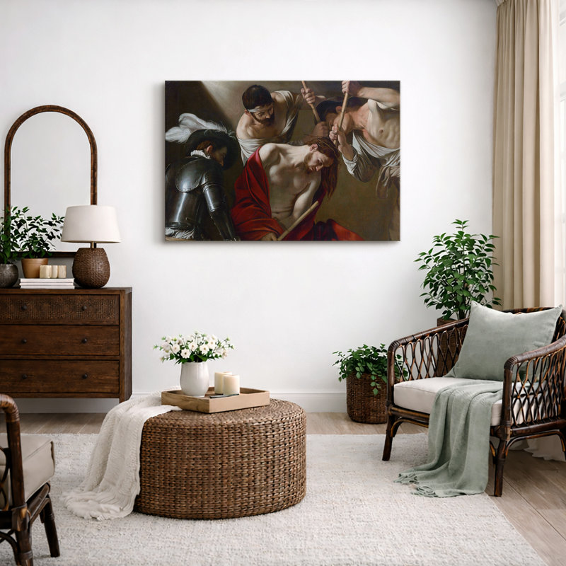 «Crowning with Thorns», scène biblique, œuvre d'art baroque, images de chambre à coucher, art mural impression sur toile encadrée.