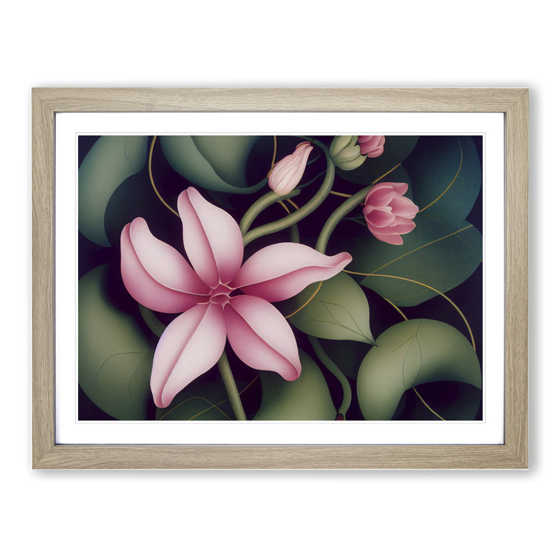 Expressive Flowers - Single Picture Frame Print, Oak, 46cm H x 64cm W x 2cm D