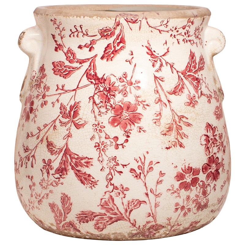 Adairsville Vintage Rustic Ceramic Planter & Vase, French Country Flower Pot for Indoor Plants & Home Garden Decor, Red