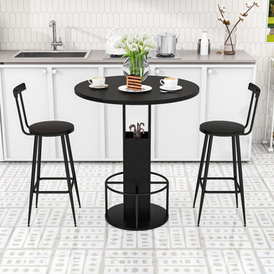 3-Piece Dining Table with Bar Table and Stools Set