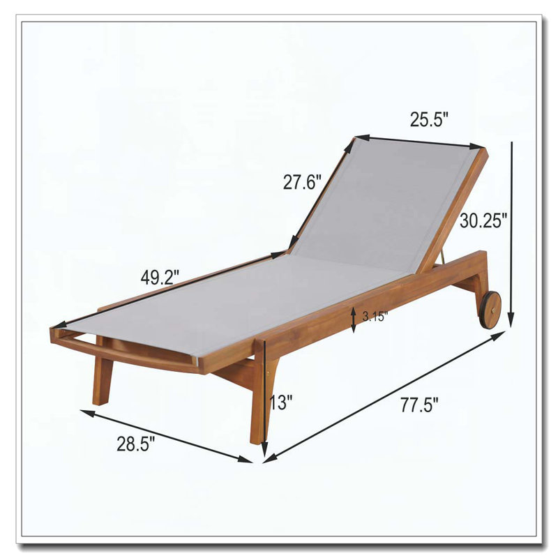 Outdoor Chaise Lounge Acacia Wood Durable Weather Resistant, GrayNatural