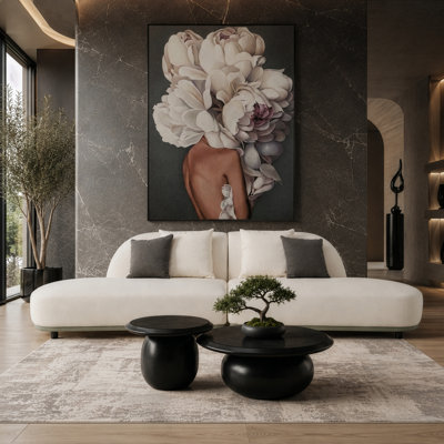 Falcone - Canapé modulaire incurvé contemporain en cuir reconstitué blanc cassé et gris