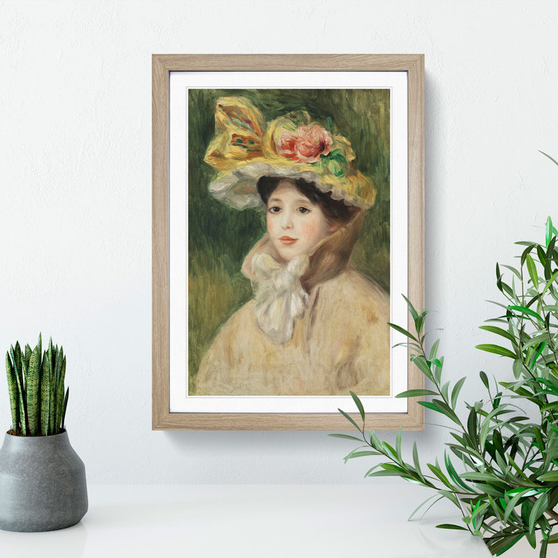 Woman with Capeline by Pierre-Auguste Renoir - Picture Frame Painting, 90cm H x 65cm W x 2cm D, Oak