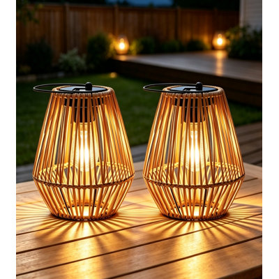 Solar Rattan Lantern Outdoor, Waterproof Decorative Solar Lights with Warm White LED, Auto On/Off, for Garden, Patio, Porch & Outdoor Decor
