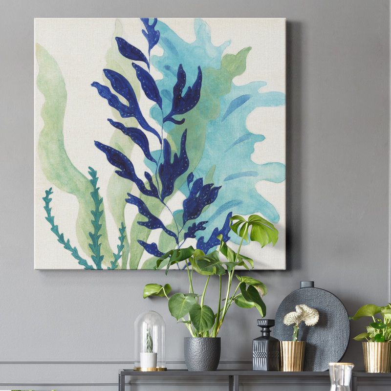 Bleu corail II - reproduction d'art sur toile tendue, H 40 po x l 40 po x P 1 po