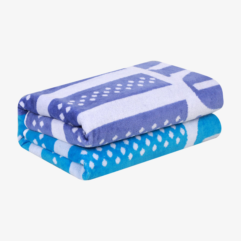 Grande serviette de plage à rayures en velours de coton de qualité supérieure Dalhart, Bleu